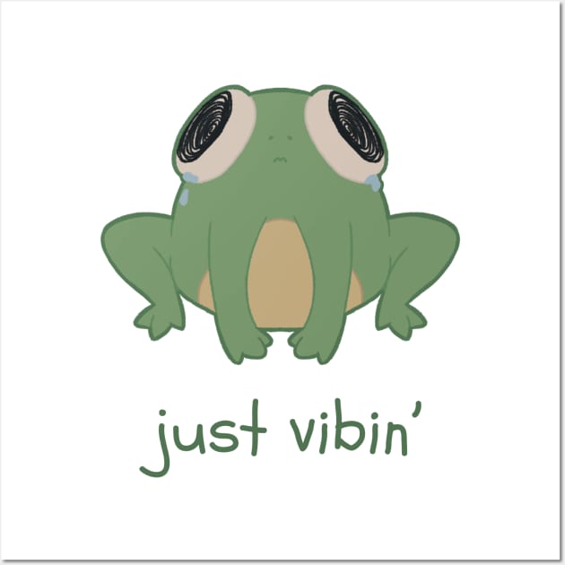 A sad frog vibin' Wall Art by Pastel Kuroneko